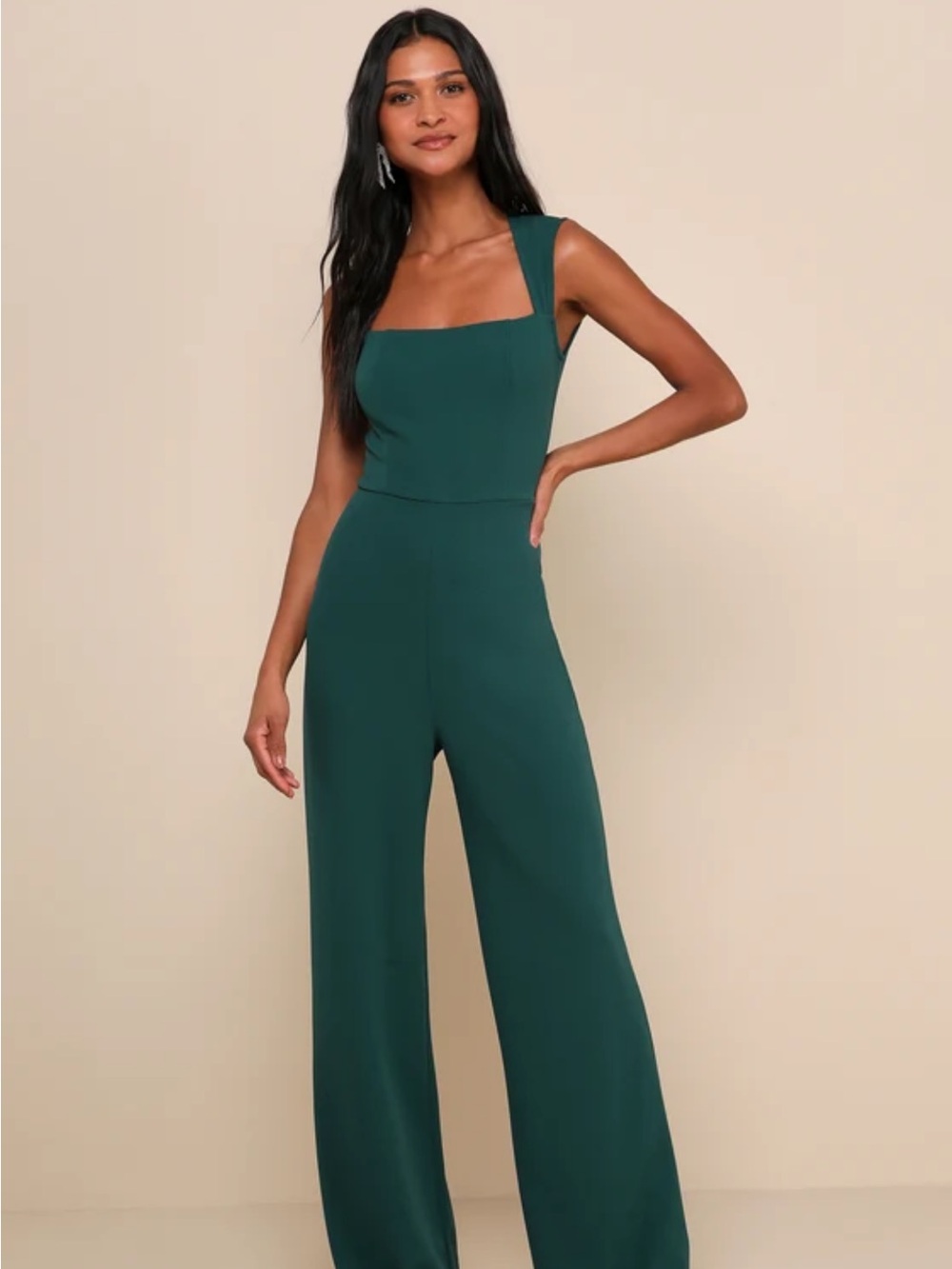 Lulu's Teal Square-Neck Wide-Leg Jumpsuit